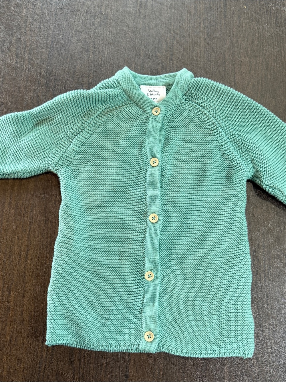 Stellou & Friends Teal Green Knit Button-Up Baby Cardigan Sz 18-24M